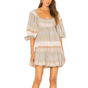 Free People Cozy Striped Mini Dress XS NWT Ruffle Back Tie Elastic Waist Cotton